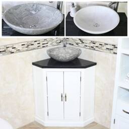 Bathroom Vanity Unit Free Standing White Corner Cabinet Black Quartz Marble Basin 501Bpbqsbc