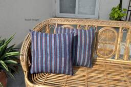 Set Of 2 Blue Ajrak Block Print Cotton Pillow Covers - thumbnail 1