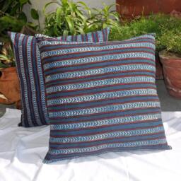 Set Of 2 Blue Ajrak Block Print Cotton Pillow Covers - thumbnail 2