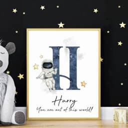 Personalised Space Wall Art - Custom Astronaut Print A4 Spaceman Decor Lover Boys Bedroom Gift For Boy - thumbnail 2