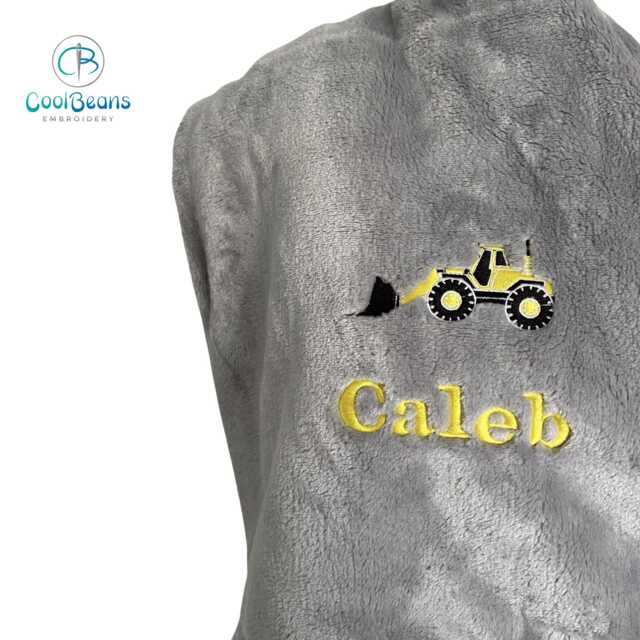 Personalised Children's Blanket - Plush Fleece Embroidered Digger - image 1