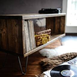 Reclaimed Wood Record Player Stand Mid-Century Media Console With Hairpin Legs - thumbnail 2