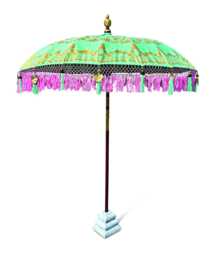 Bali Sun Parasol Mint Green With Pink Candy Fringe 2M, Hand-Made Balinese Garden - thumbnail 1