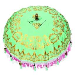 Bali Sun Parasol Mint Green With Pink Candy Fringe 2M, Hand-Made Balinese Garden - thumbnail 2