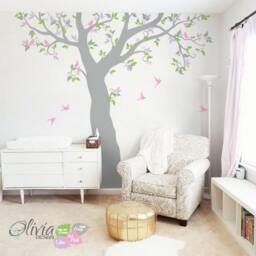 Large Tree Wall Decal Beautiful White Wall Decal - Decals Decor Nursery & Birds Art Tattoo Nature Nt019 - thumbnail 3