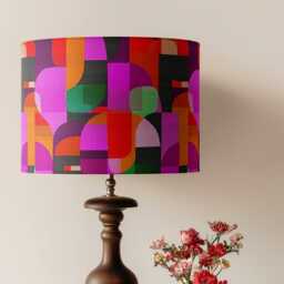 Lampshade Pink Abstract Bright Colourful Mid Century Print Velvet - Drum Lamp Shade 25cm 30cm 35cm 40cm 45cm Table Lamp Ceiling Pendant - thumbnail 3