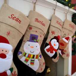 Personalised Embroidered Christmas Stocking Rustic Hessian With Name - Santa, Snowman, Penguin Or Reindeer Design UK Gift - thumbnail 3