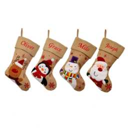 Personalised Embroidered Christmas Stocking Rustic Hessian With Name - Santa, Snowman, Penguin Or Reindeer Design UK Gift - thumbnail 4