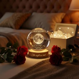 Personalized Moon Phase Crystal Ball Lamp, Custom Our Special Day Led Night Light, Romantic Gift For Couple, Husband, Wife - thumbnail 2