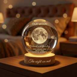 Personalized Moon Phase Crystal Ball Lamp, Custom Our Special Day Led Night Light, Romantic Gift For Couple, Husband, Wife - thumbnail 4
