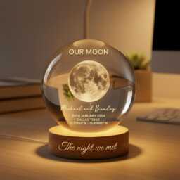 Personalized Moon Phase Crystal Ball Lamp, Custom Our Special Day Led Night Light, Romantic Gift For Couple, Husband, Wife - thumbnail 1