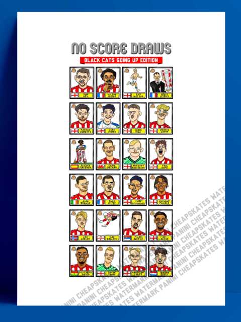 Sunderland Volume 4 - No Score Draws Going Up Edition A3 Print Of 24 Wonky-style Doodles Of Safc's 24/25 Black Cats Promotion Winners - image 1