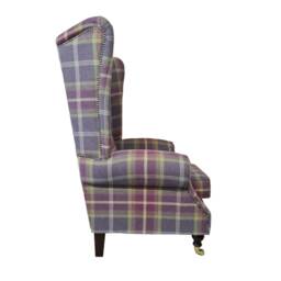 Queen Anne Wing Back Cottage Fireside Chair Extra Tall High Balmoral Amethyst Tartan - thumbnail 2