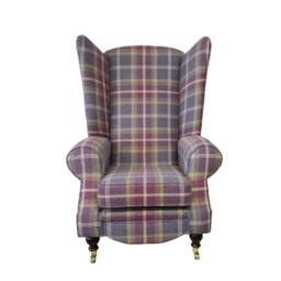 Queen Anne Wing Back Cottage Fireside Chair Extra Tall High Balmoral Amethyst Tartan - thumbnail 4