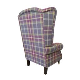 Queen Anne Wing Back Cottage Fireside Chair Extra Tall High Balmoral Amethyst Tartan - thumbnail 3
