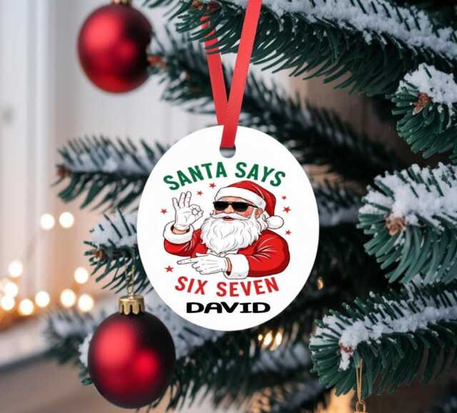 Santa Says 67 Six Seven Personalised Customised Christmas Bauble Decoration Gift For Her Him Son Daughter Meme Viral Italian Brainrot - image 1