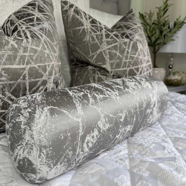 Luxurious Marble Bolster Cushion in Designer Fabric - Silver Stone Grey Home Decor - image 1