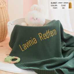 Custom Embroidered Baby Blanket Knit Cotton Newborn Gift - thumbnail 1