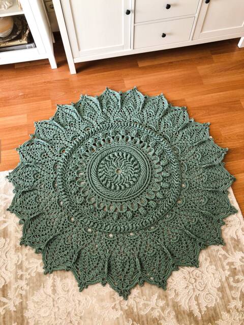 Handmade Cotton Crochet Rug - 2 Meter Round Mandala Boho Home Decor Available in Brown & Jade Green - image 1