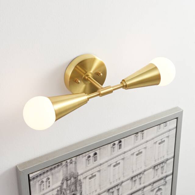 2 Light Gold Cone Wall Sconce Mid Century Modern & Ceiling - Minimalist Edison Lamp For Hallway & Bathroom Vanity Vicky - image 1