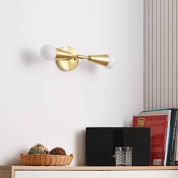 2 Light Gold Cone Wall Sconce Mid Century Modern & Ceiling - Minimalist Edison Lamp For Hallway & Bathroom Vanity Vicky - thumbnail 2