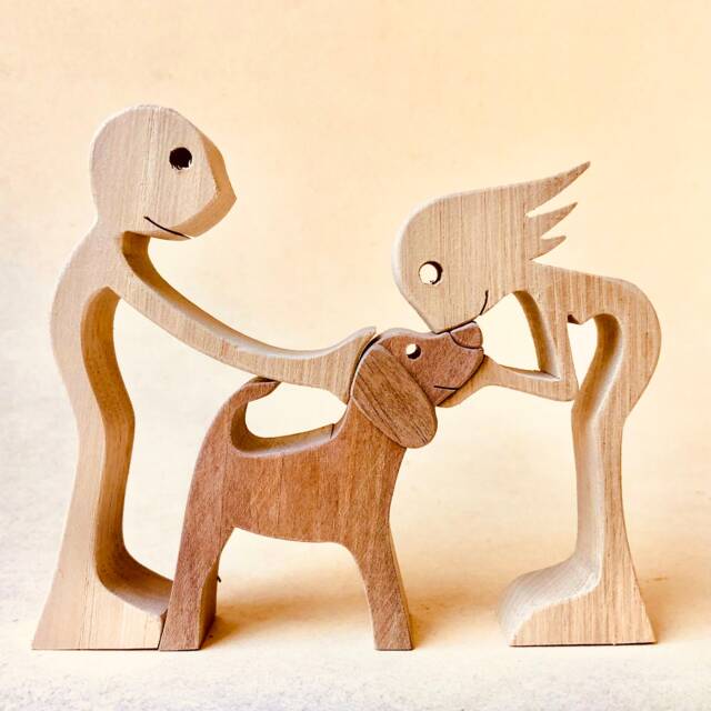 A Couple & A Beagle Original Wood Sculpture 2.5D