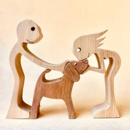 A Couple & A Beagle Original Wood Sculpture 2.5D