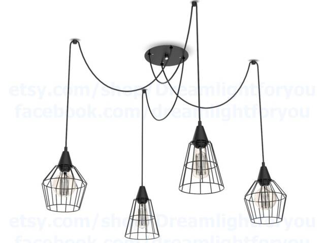 4 Cages Spider Chandelier Industrial Pendant Light Chandelier Cage Modern Lighting Kitchen - image 1