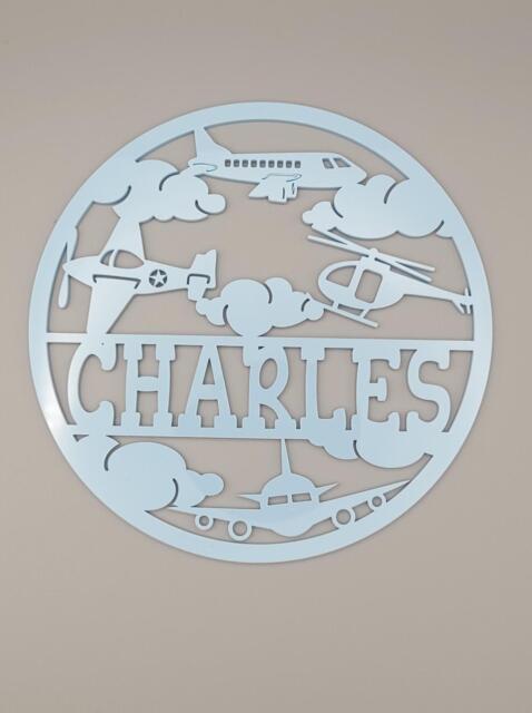 Personalised Planes, Helicopter, Aircraft, Airplane, Aviation Boys Bedroom Decor, Nursery Decor Name, Door Or Wall Hanger in Acrylic Wood - image 1