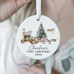 Personalised First Christmas Decoration, Baby's 1st Baby Bear New Gift, Bauble, Bunny - thumbnail 2