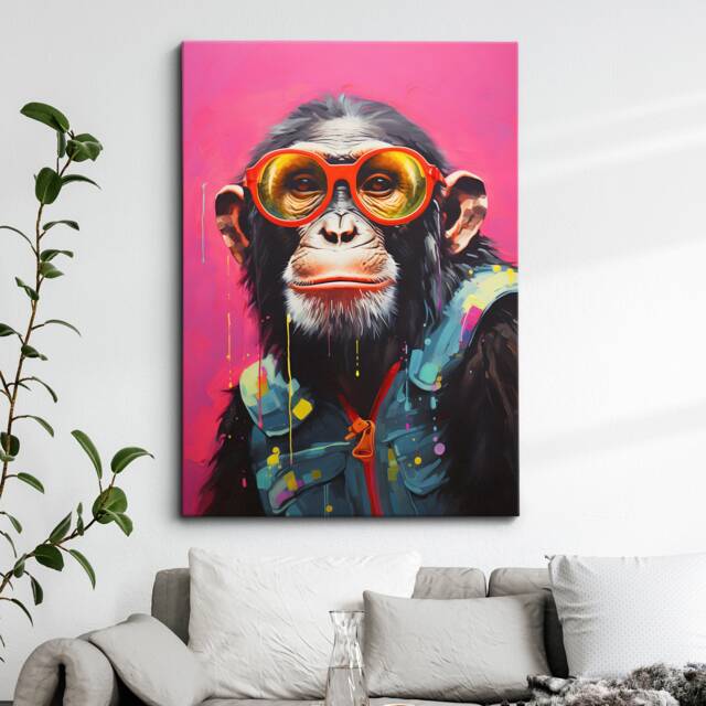 Fun Monkey Wearing Pink Glasses Painting Framed Poster Print & Canvas Wall Decor Art Bedroom Home Interior Funny Animal Lover Gift - image 1