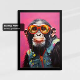 Fun Monkey Wearing Pink Glasses Painting Framed Poster Print & Canvas Wall Decor Art Bedroom Home Interior Funny Animal Lover Gift - thumbnail 2