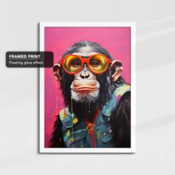 Fun Monkey Wearing Pink Glasses Painting Framed Poster Print & Canvas Wall Decor Art Bedroom Home Interior Funny Animal Lover Gift - thumbnail 3