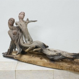 Natural Wooden Mermaids Lying Sculpture Greek Art Modern Handmade Unique Ceramic Clay Hand Painted - thumbnail 2