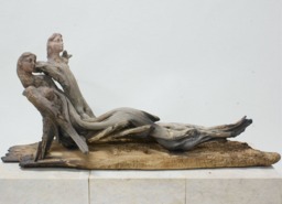 Natural Wooden Mermaids Lying Sculpture Greek Art Modern Handmade Unique Ceramic Clay Hand Painted