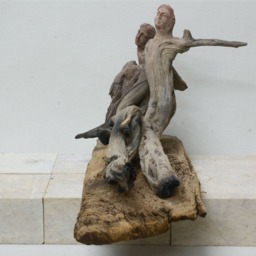 Natural Wooden Mermaids Lying Sculpture Greek Art Modern Handmade Unique Ceramic Clay Hand Painted - thumbnail 3