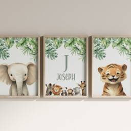Safari Nursery Decor, Set Of 3 Personalised Prints, Nursery Wall Art, Animal Prints, Safari Nursery, Baby Animal Prints, Tiger - thumbnail 3