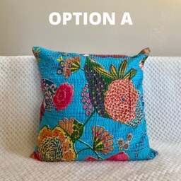 Cushion Cover, Throw Pillow Case, Kantha Stitch, Floral, Blue, Navy Blue, Orange, Cream, Off White, 16x16 Inch, Boho, Bohemian.india Home Decor - thumbnail 2