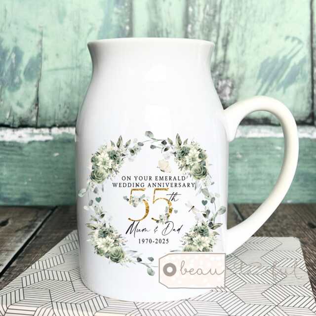 Personalised Emerald Wedding Anniversary Gift 55Th 55 Ruby Silver Gold Diamond Floral Ceramic Small Vase Jug Mug - image 1