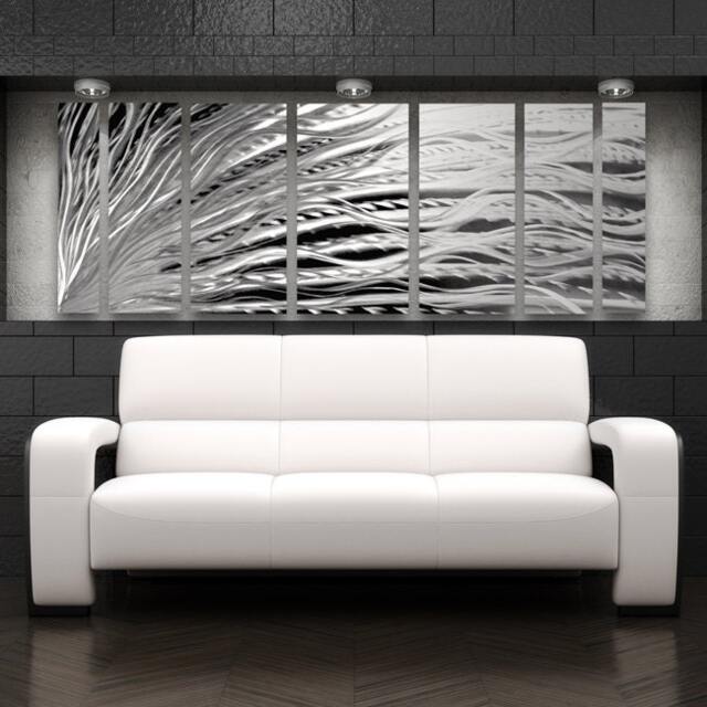 Large Metal Wall Art Modern Silver Abstract Sculpture - image 1