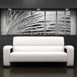 Large Metal Wall Art Modern Silver Abstract Sculpture - thumbnail 1