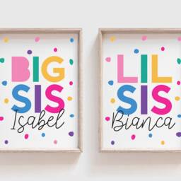 Set Of 2 Sisters Prints, Big Sis Lil Sis, Girls Bedroom Sister Posters, Bedroom, Wall Art, Siblings, Colourful, Pink - thumbnail 2