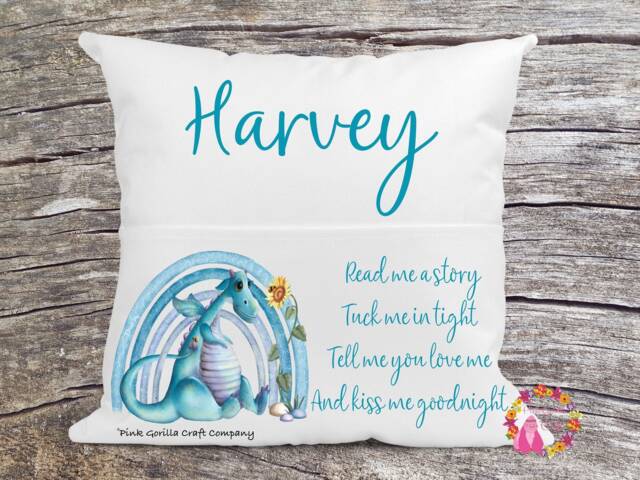 Personalised Cushion, Pocket Child Pillow, Book Holder, Pillow For Child, Sleep Aid, Dragon Rainbow - image 1