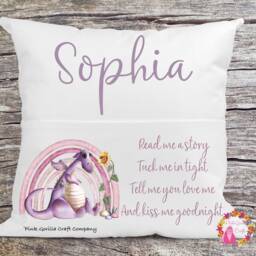 Personalised Cushion, Pocket Child Pillow, Book Holder, Pillow For Child, Sleep Aid, Dragon Rainbow - thumbnail 2