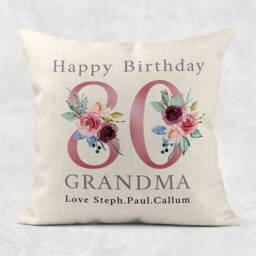 Personalised 100Th Birthday Pillow Pink Floral Linen Cushion - thumbnail 2