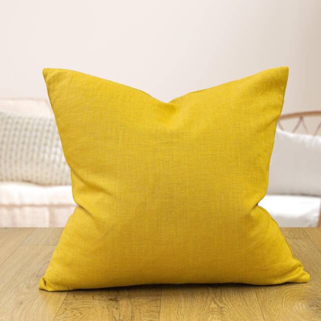 100% Linen Cushion Cover. Plain Ochre Yellow Cover - Perfect For Modern & Minimalistic Styles. 17x17