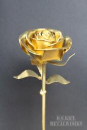 Gold Painted Steel Rose Long Stem Metal Flower, Handcrafted