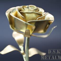 Gold Painted Steel Rose Long Stem Metal Flower, Handcrafted - thumbnail 4