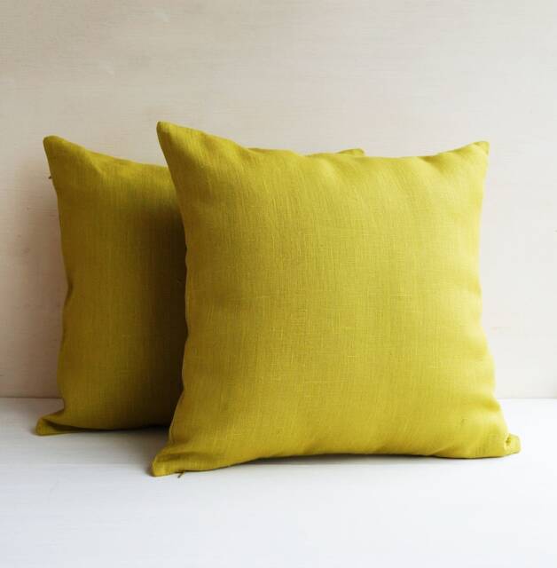 Set Of 2 Lime Green Linen Pillow Cases, Chartreuse Throw Covers For Sofa Cushion, Bed Or Outdoor 18x18 20x20 22x22 - image 1