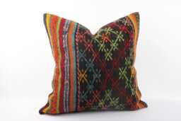 Handmade Turkish Kilim Pillow Vintage Wool Cushion Cover - 24''x24''